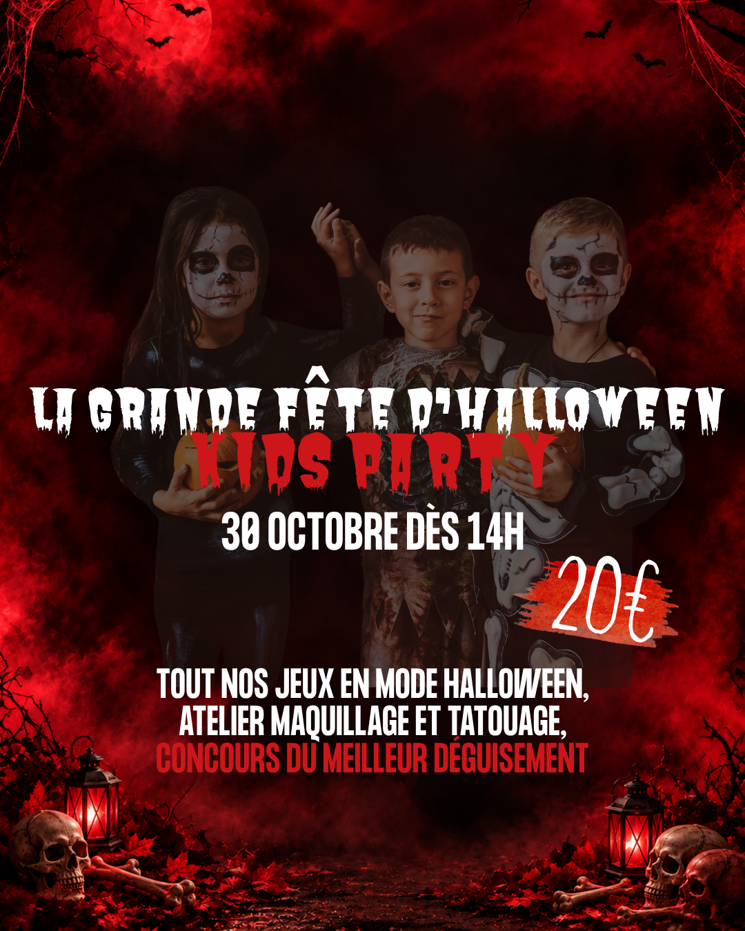 Kids Party Halloween chez Giocà, le 30 octobre dès 14 h, tarif 20 euros : jeux, maquillage, tatouage et concours du meilleur déguisement.